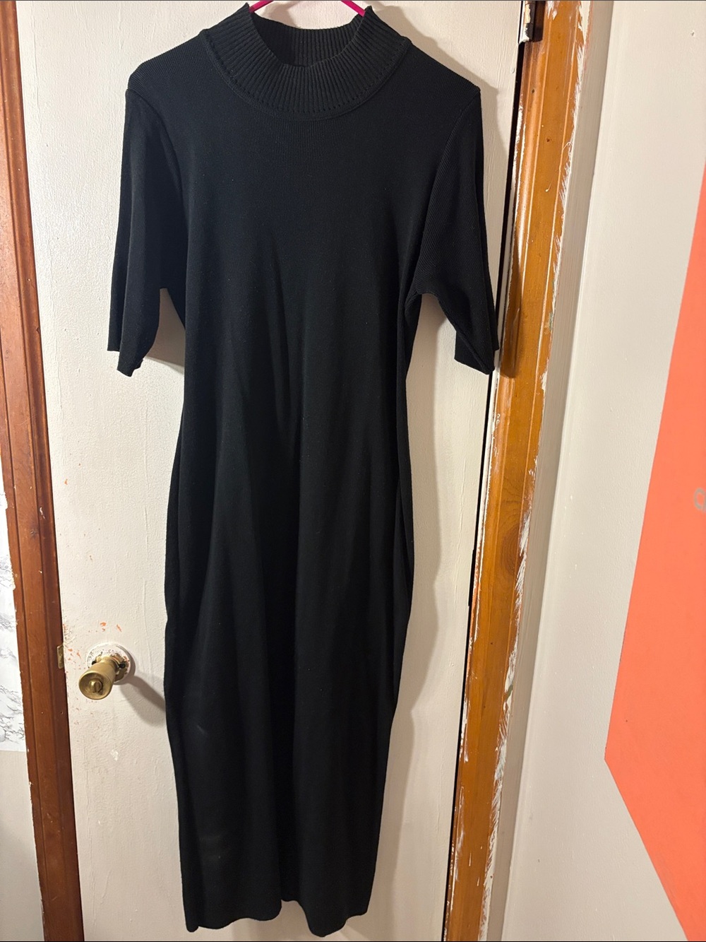 NY&CO Classic Black Ribbed Mock Neck Midi Dress